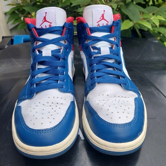 Nike Air Jordan 1 Mid Womens 7.5 White/Gym Red/Sail/French Blue - Picture 6 of 10